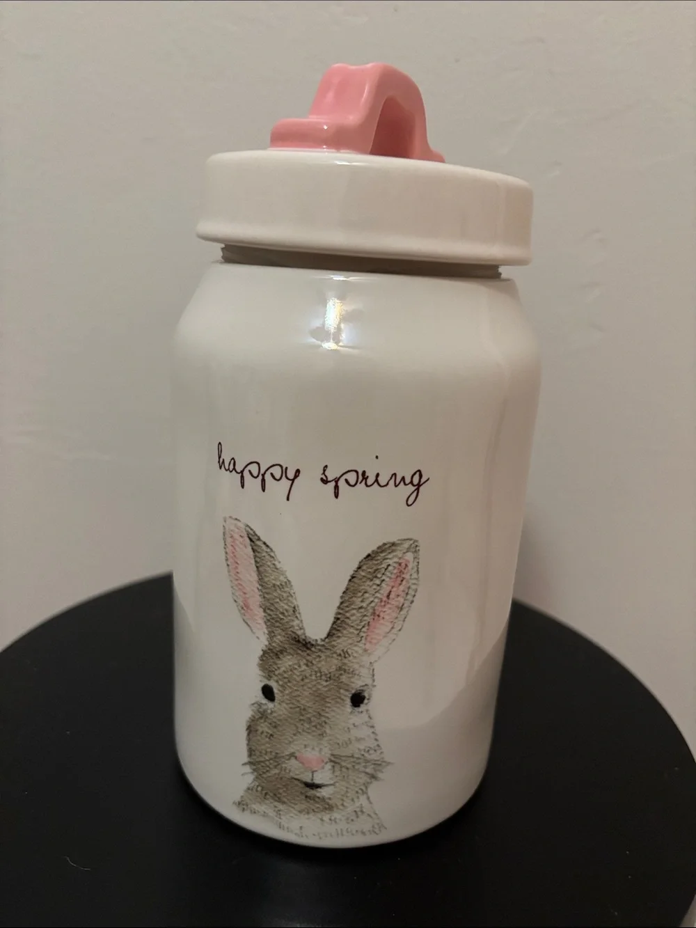 White Ceramic Bunny Canister with Pink Lid - 